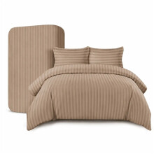 (Brown, King) Ultra Soft 4PCS Duvet Cover Set - Hypoallergenic Satin Stripes Microfiber Quilt Cover Bedding