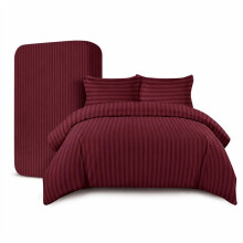 (Burgundy, Single) Ultra Soft 4PCS Duvet Cover Set - Hypoallergenic Satin Stripes Microfiber Quilt Cover Bedding