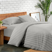 (Silver, Single) Ultra Soft 4PCS Duvet Cover Set - Hypoallergenic Satin Stripes Microfiber Quilt Cover Bedding