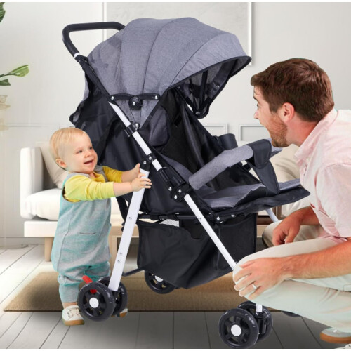 Lightweight Baby Stroller Pram Foldable Travel Buggy Flat Sleep Pushchair Grey 2