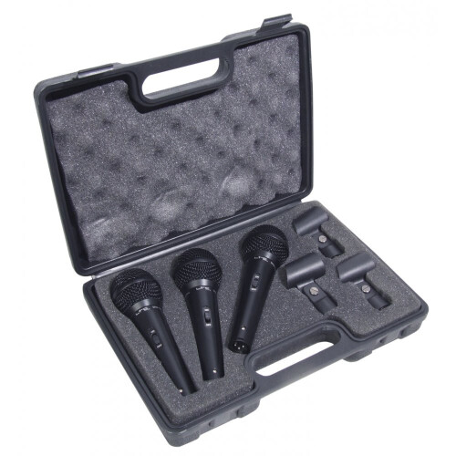 Professional Dynamic Vocal Microphone Kit 3 Microphones, Holders, Leads & Case 1