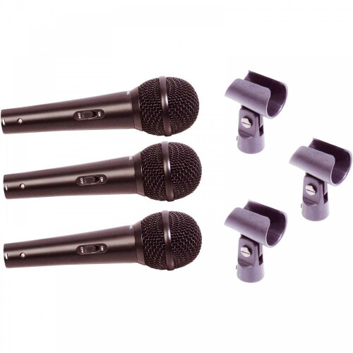Professional Dynamic Vocal Microphone Kit 3 Microphones, Holders, Leads & Case 2