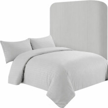(Silver, Super King) 4PC Complete Stripe Duvet Cover Set | Luxury 100% Soft Microfiber Bedding Quilt Cover with
