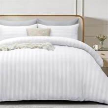 (White, Double) Duvet Cover Set 4PC Soft Microfiber Duvet Cover with Fitted Sheet
