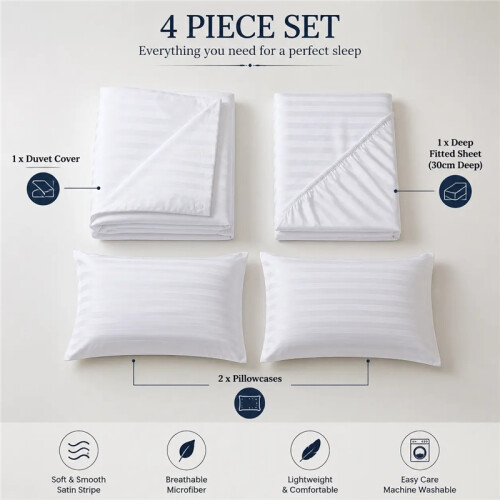 (Silver, Single) Duvet Cover Set 4PC Soft Microfiber Duvet Cover with Fitted Sheet 2
