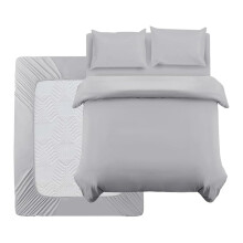 (Silver, Super King) 4 Piece Complete Bedding Set Reversible Dyed Duvet Cover with 2 Pillowcases and