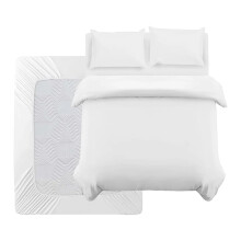 (White, Double) 4 Piece Complete Bedding Set Reversible Dyed Duvet Cover with 2 Pillowcases and