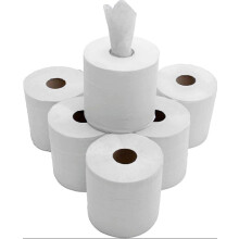 6 PACK 2 PLY WHITE EMBOSSED CENTRE FEED PAPER WIPE ROLLS 2 PLY ROLLS HAND TOWELS
