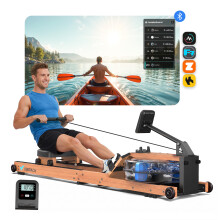 MERACH R28 Foldable Wood Rowing Machine for Home Gym Water Resistance with 180kg