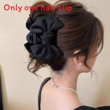 (Black)Accesorios para el cabello con moño de satén para mujer con abrazadera de garra de felpa y elementos corazón