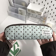 (Green) Dot Fashion Polka Pencil Case In Canvas For School And Storage Daily Stationery