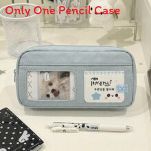 (Blue) White Blue Cat Drawing Pen Case With Spacious Design For Office Workers Students