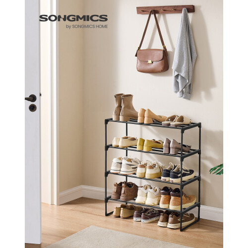 4-Tier Shoe Rack - Metal - Black - Stackable, Fits 10 to 15 Pairs 1