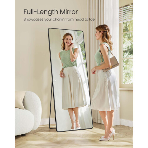 Full Length Mirror - Aluminium Alloy Frame - Ink Black - Free Standing Rectangular Design 165 x 60 cm 1