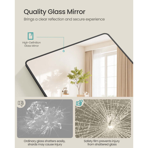 Full Length Mirror - Aluminium Alloy Frame - Ink Black - Free Standing Rectangular Design 165 x 60 cm 2