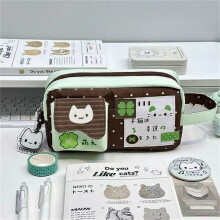 Pencil Cute Cat Pouch Polyester Fabric Multiple Compartments For School Office