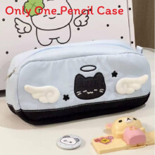 (Blue) Demon Blue Angel Cat Pen Pouch With Canvas Fabric School Stationery Gift Storage