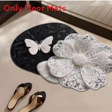 (White, 40x60cm) Water Diatom Absorbing Mud Bath Mat Non Slip Texture Flower Bathroom Artistic