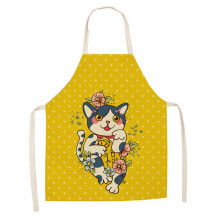(Style 7, 68x55cm) Lucky Cartoon Japanese Cat Apron With Waterproof Linen Fabric For Cooking Baking And