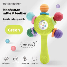 (Green) Teether Rattle Baby Toy Silicone Sensory Montessori Grip Bell Education Early