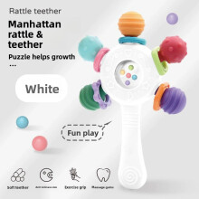(White) Teether Rattle Baby Toy Silicone Sensory Montessori Grip Bell Education Early