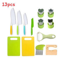 (13pcs A)Ensemble de 13 couteaux de cuisine pour enfants ensembles de cuisine avec plastique coupe-couteau sûr pour tout-petits froissé