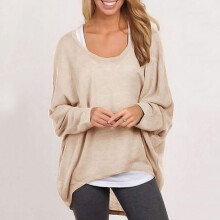 (Khaki, M) Size Women Plus Long Sleeve Pullover Tshirt Lady Loose Baggy Casual Top Jumper