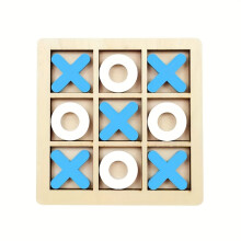 (Blue, Small) Tic Tac Toe Board Game, Tic Tac Toe Family Game, Classical Family Board Game, Wooden tic-tac-toe game, Christmas and