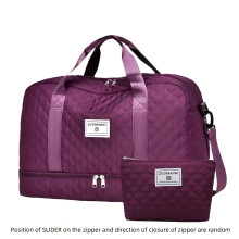 (Deep Purple) Diamond Pattern Large Capacity Travel Duffel Bag And Cosmetic Bag, Stylish Handbag With Shoe Compartment, Portable For Sport
