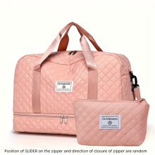 (Pink) Diamond Pattern Large Capacity Travel Duffel Bag And Cosmetic Bag, Stylish Handbag With Shoe Compartment, Portable For Sport