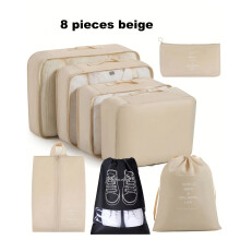 (Beige) [Travel Storage Bag Set] 8 Pieces/set Portable Travel Storage Bag Set - Easily Organize Clothes, Shoes, Underwear