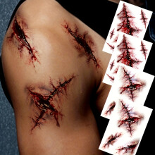 (4pcs) Tattoo Stickers, Bold And Realistic Horror Bloody Wound Special Effects Makeup Design, Waterproof And Sweatproof