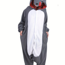 (Grey, 38) Big Bad Wolf Erwachsene Herren Fleece Verdickter Cartoon Einteiliger Pyjama, Herbst Und Winter Verdickter Einteiliger Pyjama