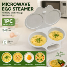 (White) 1 Piece Microwave Egg Carton/double Chamber Heat-resistant Steamer/plastic Egg Cooker/breakfast, Bento, Lunch, Etc.