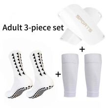 (White) Unisex Football Training Set: Glued Anti-Slip Mid-calf Football Socks, Guards and Pads