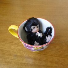 (Black hair) 6 Inch AVANI Doll Full Body Silicone Monkey Drinking Milk Monkey Cute Sitting Soft Monkey