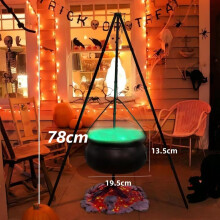 (small) Halloween Black Witch Skeleton Cauldron On Tripod Halloween Horror Prop Outdoor Horror House Halloween Home Decor
