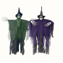 (1) 2er-Pack Halloween-Skelettdekorationen zum Aufhängen für den Außenbereich – 115 cm gruseliger Sensenmann mit Hut, Garten und