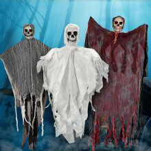 (3pcs) 3 Stück Halloween-Dekorationen mit Sensenmann und Totenkopf zum Aufhängen, Polyester-Requisiten für Weihnachtsdekorationen im