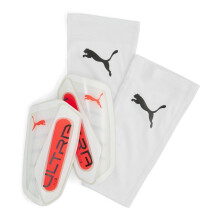 (M, White/Red) Puma Unisex Adult Ultra Flex Football Shin Guards