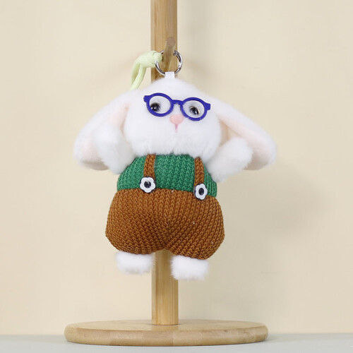 (Khaki)Cute Plush Rabbit Keyring With Glasses Design For Kids Gift And Decor Bag 2