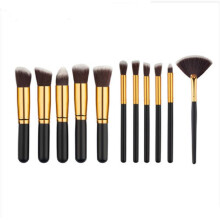 (11Pcs Black Gold Fan)Makeup Brush Collection Foundation Eye Contouring Supplies Beauty Daily Use