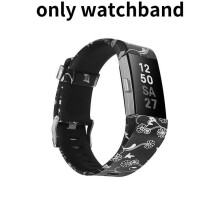 (Blak Flower)Ersatz Silikon Kautschuk Uhrenarmband Armband für Fitbit 2 Charge