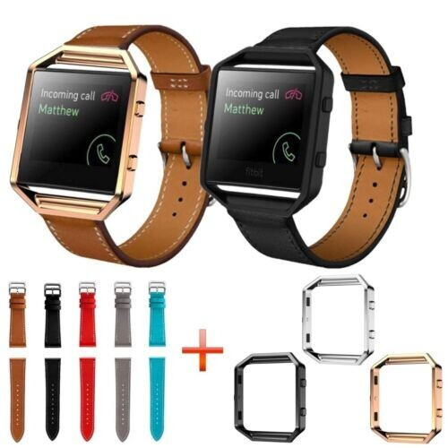 (Silver Frame)Replacement Leather Band Wrist Strap Watchband For Fitbit Blaze Watch Durable 1