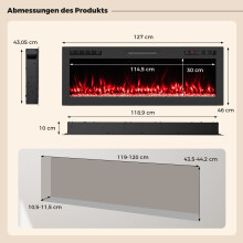 50" Electric Fireplace Heater, 750W/1500W, WiFi Control
