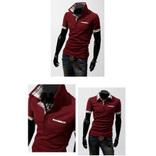 (Burgandy,XXXL)Hommes Fine Polo Chemise Coton Décontracté Manche Courtes Mature Tshirt Carreau