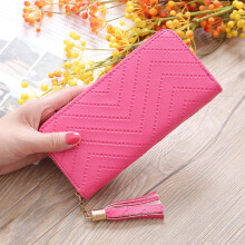 (Rose Red)Women Wallets Vintage Purses Solid Color Fashion Handbag Decoration Simple Gift