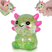 (Green) Squishy Stress Relief Toy Glitter Fidget Toys Cute Axolotl Toy for Kids Youth Adult, Party Favors Anxiety Relief Squishy Toys