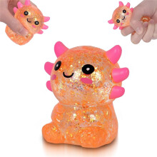 (Orange) Squishy Stress Relief Toy Glitter Fidget Toys Cute Axolotl Toy for Kids Youth Adult, Party Favors Anxiety Relief Squishy Toys