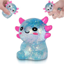 (Sitting Blue) Squishy Stress Relief Toy Glitter Fidget Toys Cute Axolotl Toy for Kids Youth Adult, Party Favors Anxiety Relief Squishy Toys